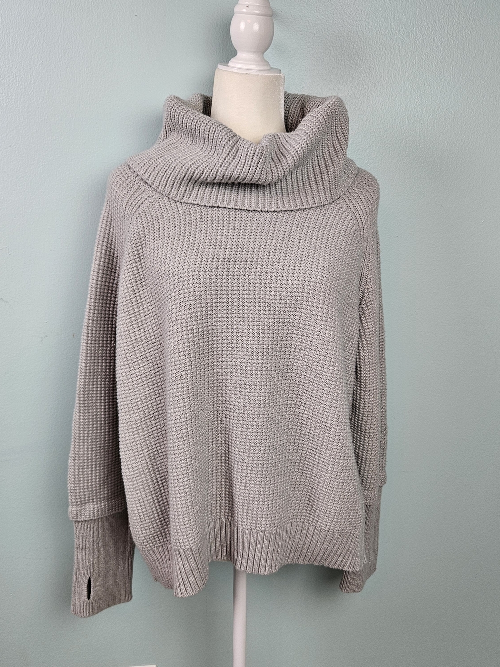41 Hawthorn Gray Cowl Neck Waffle Knit Sweater